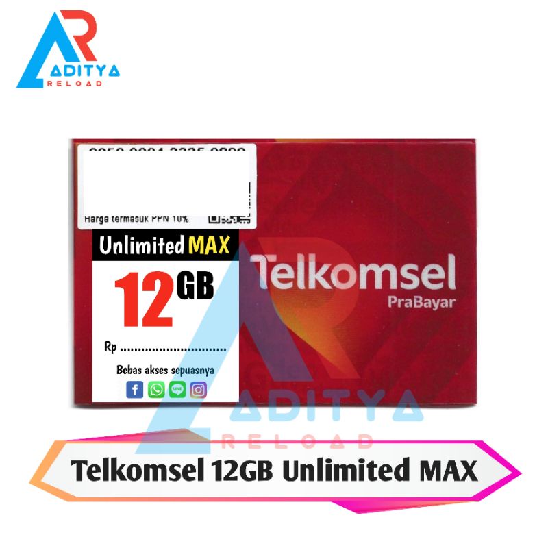 Kartu Perdana Telkomsel 12GB Unlimited Max