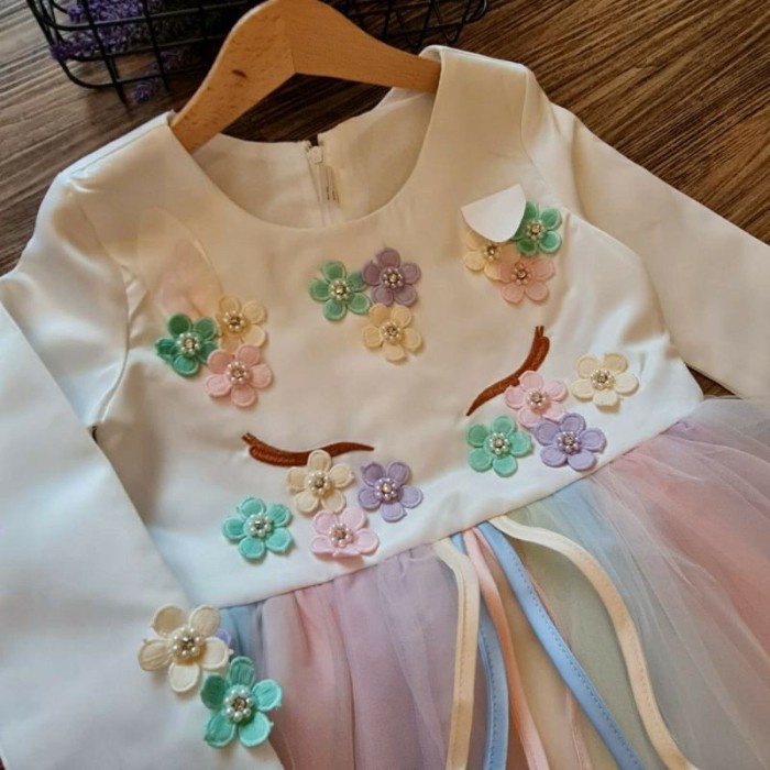Gaun Anak - Pesta Ulang Baju Lengan Anak Tahun Panjang Unicorn Impor Dress Perempu