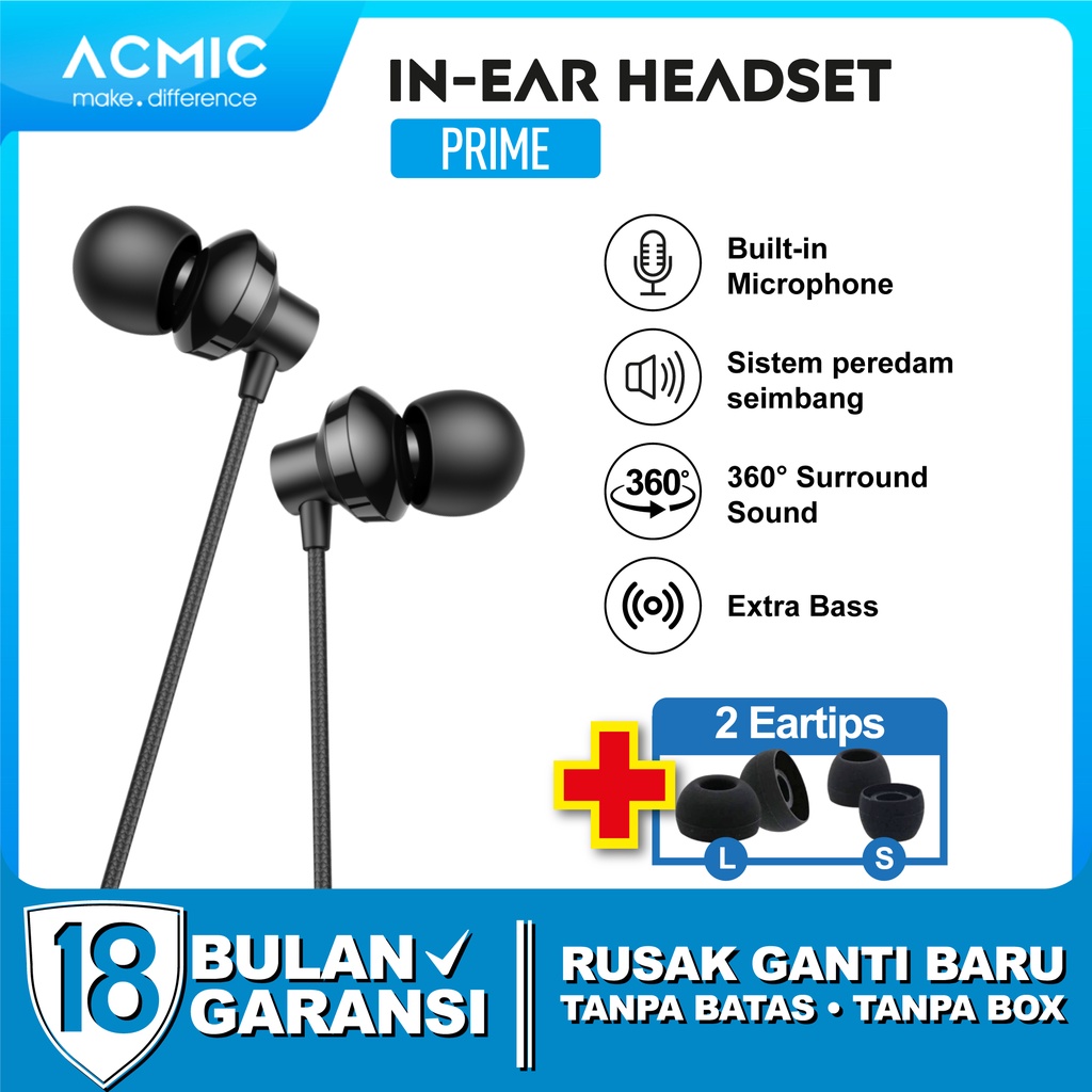 HeadSet Originial ACMIC PRIME In-Ear Headset Earphone Earbuds Headphone Stereo with Mic