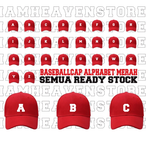 Topi Baseballcap Warna Merah Abjad Huruf Teks Alphabet A B C D E F G H I J K L M N O P Q R T U V W X