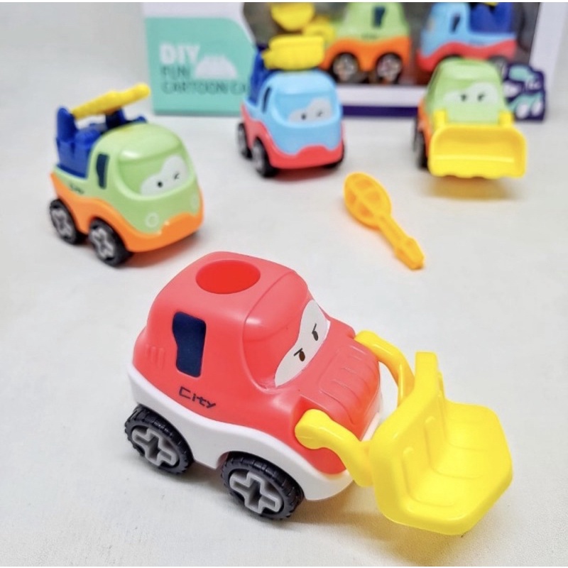 Mainan DIY Truck Assemble Fun Cartoon Car 4 Pcs Model