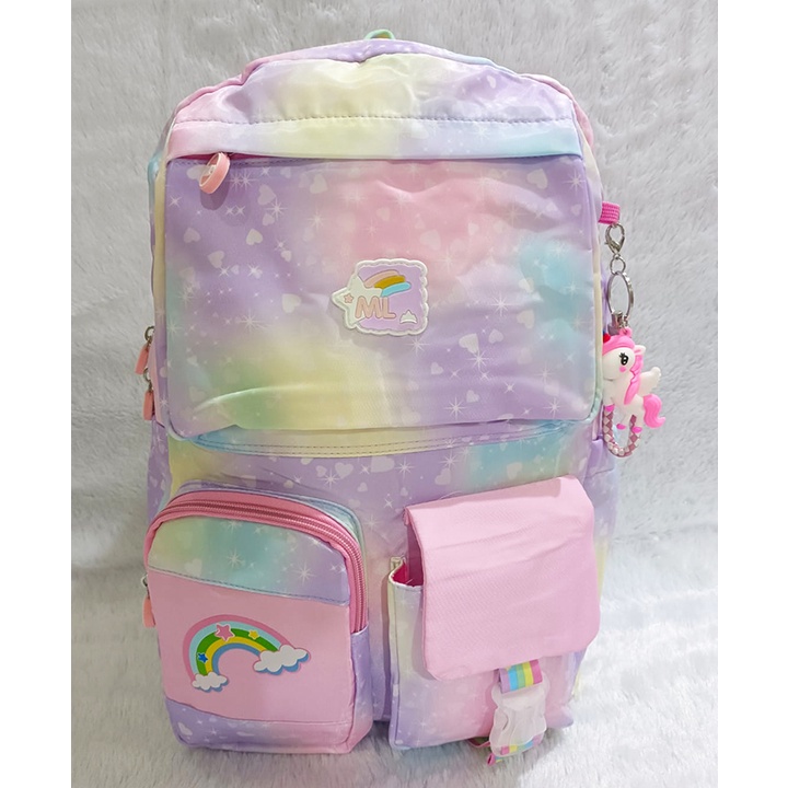 RANSEL / BACKPACK TAS Anak Sekolah SD / SMP / REMAJA MODEL MASA KINI Motif Rainbow PELANG KANTUNG TUTP IMPORT