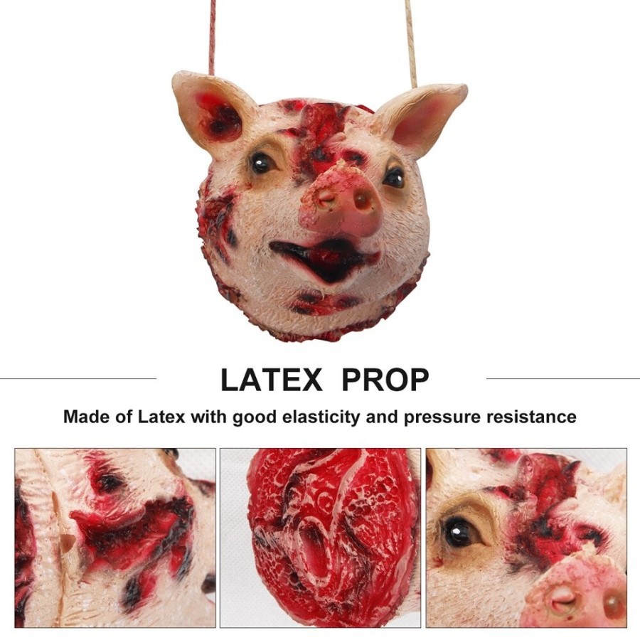 pig head properti halloween bahan latex