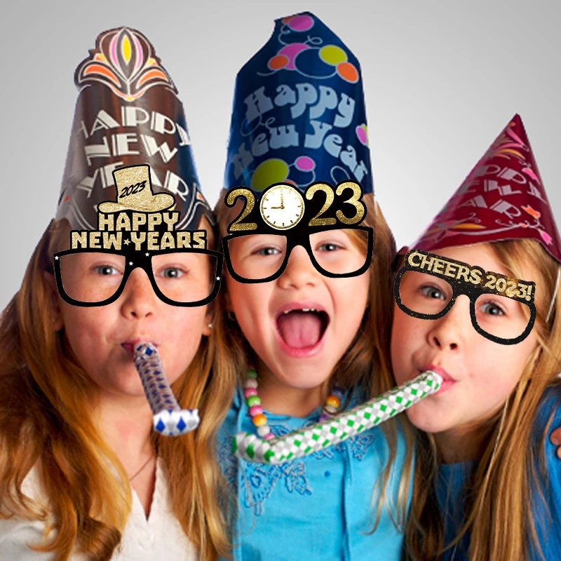 6 Pcs Properti Photo Booth Bentuk Kacamata Happy 2023 Untuk Pesta Tahun Baru