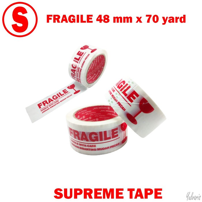 Lakban Fragile Merah Putih Suprame Tape 48mm x 70 yard - Lakban Murah