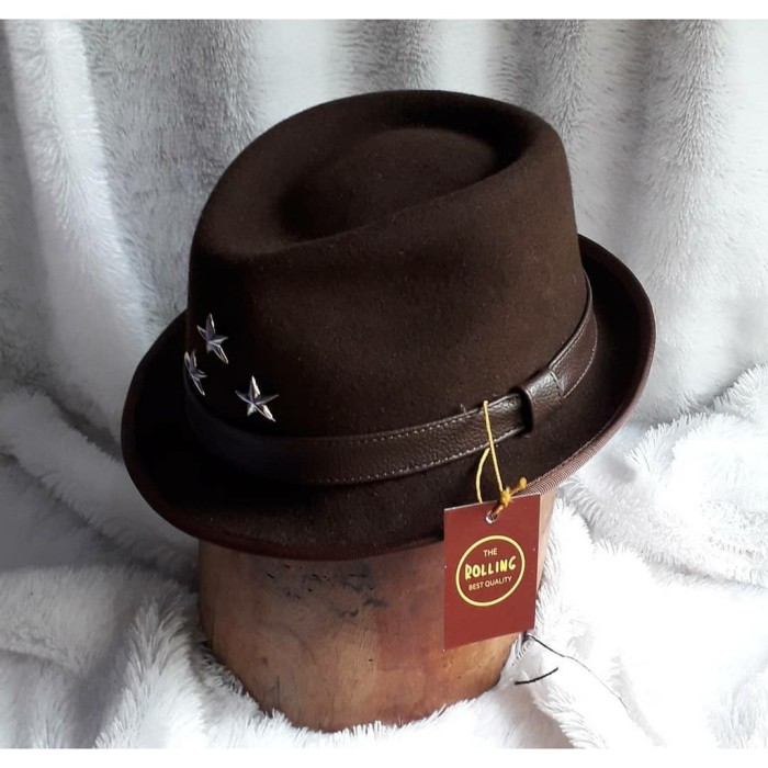Topi Laken fedora Stouth Warna Coklat Bintang Tiga