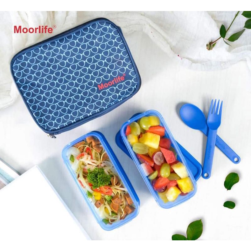 Moorlife Bento Box Amigos set/Lunch box set + sendok dan garpu + Tas/Tempat makan anak set/Bpa free
