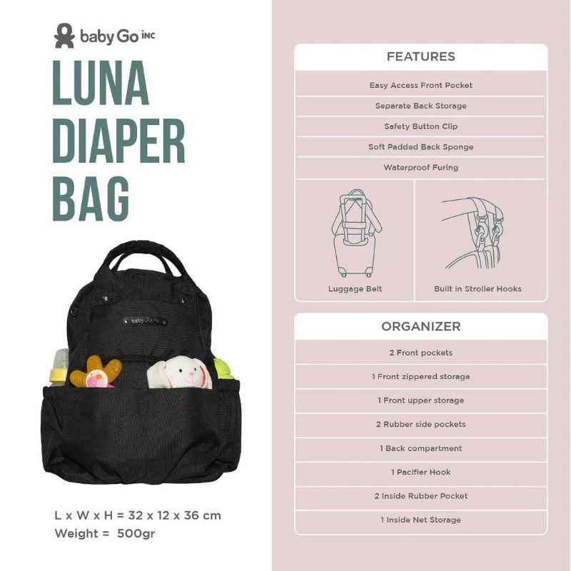 BabyGO inc Luna Diaper Bag - Tas Bayi BabyGoInc - Baby Go