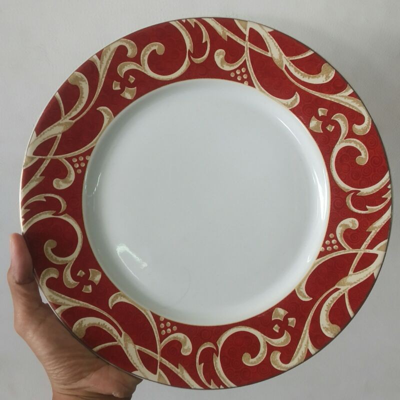 PIRING MAKAN KERAMIK HIAS SANGO CANTIK MOTIF JADUL WARNA MERAH EMAS GOLD RED