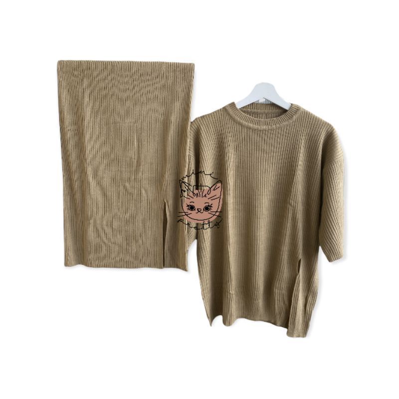 nagita set rok rajut belah dan atasan lengan pendek