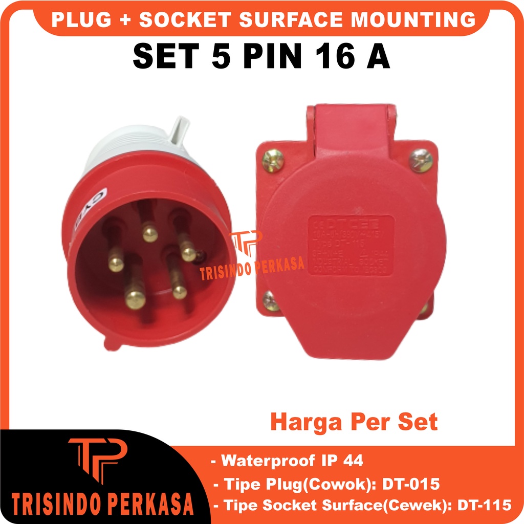 Plug Steker Socket industri/Industry Surface Mounting 5 Pin 5P 16A (015+115) IP44 5 Kaki 5Kaki 16 Ampere