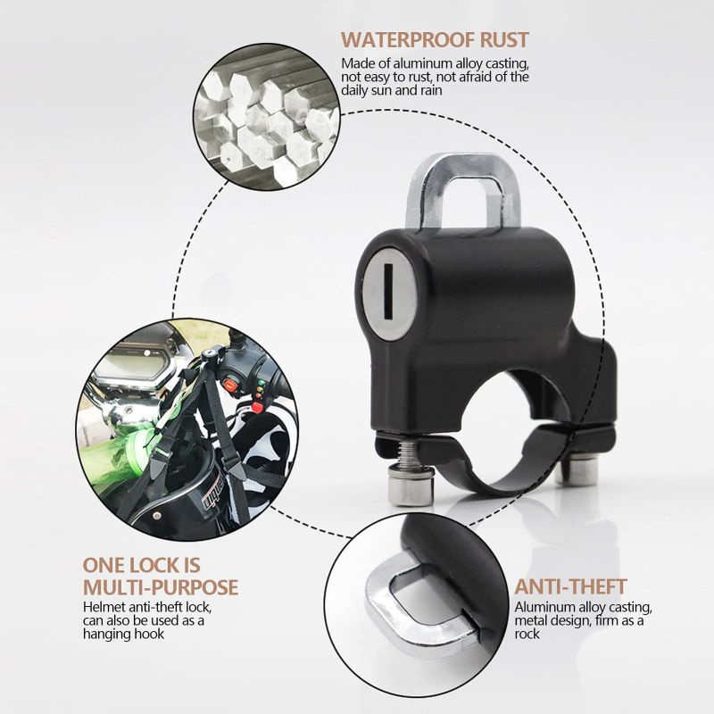 Kunci Gantungan Helm Motor Aluminum Alloy Gembok Pengaman Helm Anti Maling Helmet Lock Anti-Theft