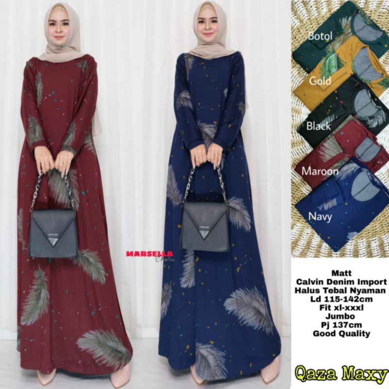 QAZA JUMBO MAXY gamis Calvin Denim import ORIGINAL by Marsela (TEBAL-MELAR-ADEM)