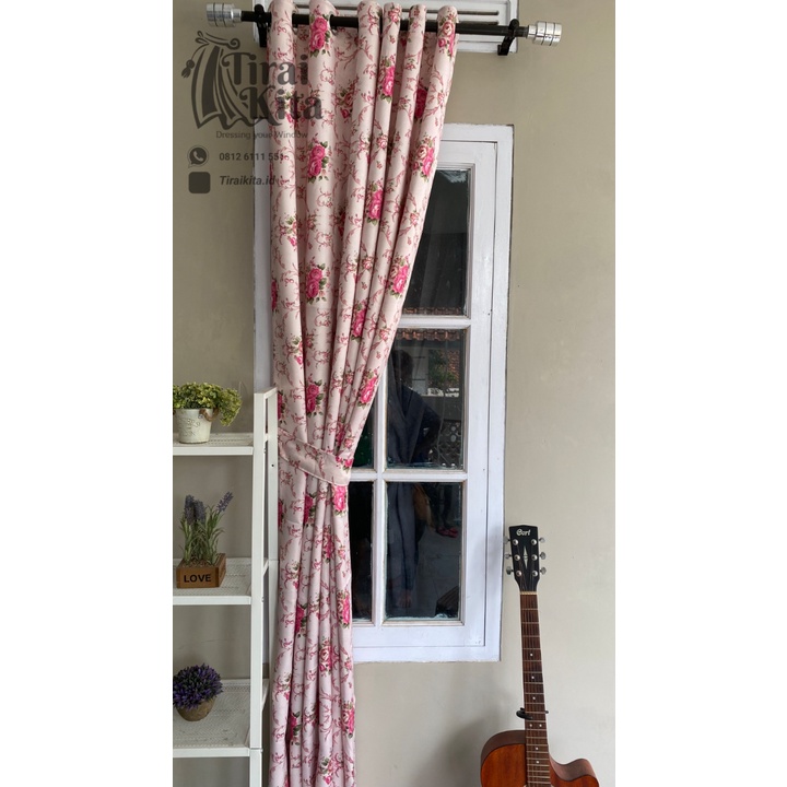 tirai blackout gorden motif shabby pink sahara import 100x260 gorden jendela minimalis panjang pintu