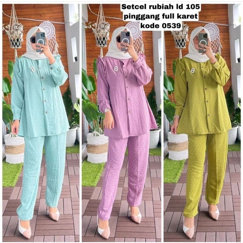 one set rubiah crinkle import 0359/setcel crinkle rubiah import/setelan lebaran import