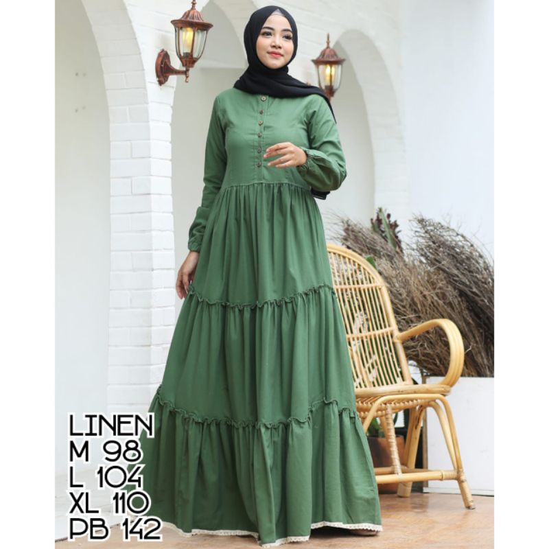 gamis flanel kotak dan linen polos