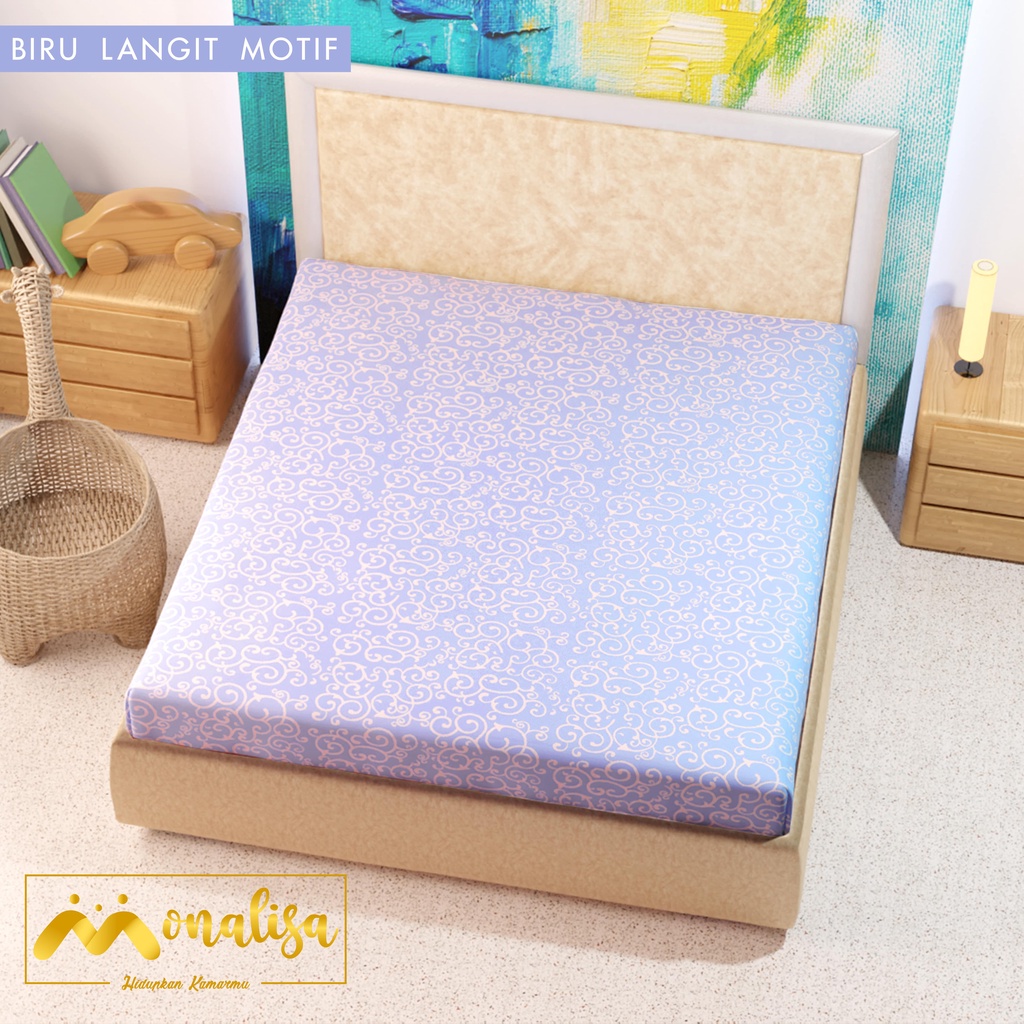 GROSIR SPREI WATERPROOF MONALISA UKURAN 180X200 DAN 160X200 TINGGI 20-biru langit mtf