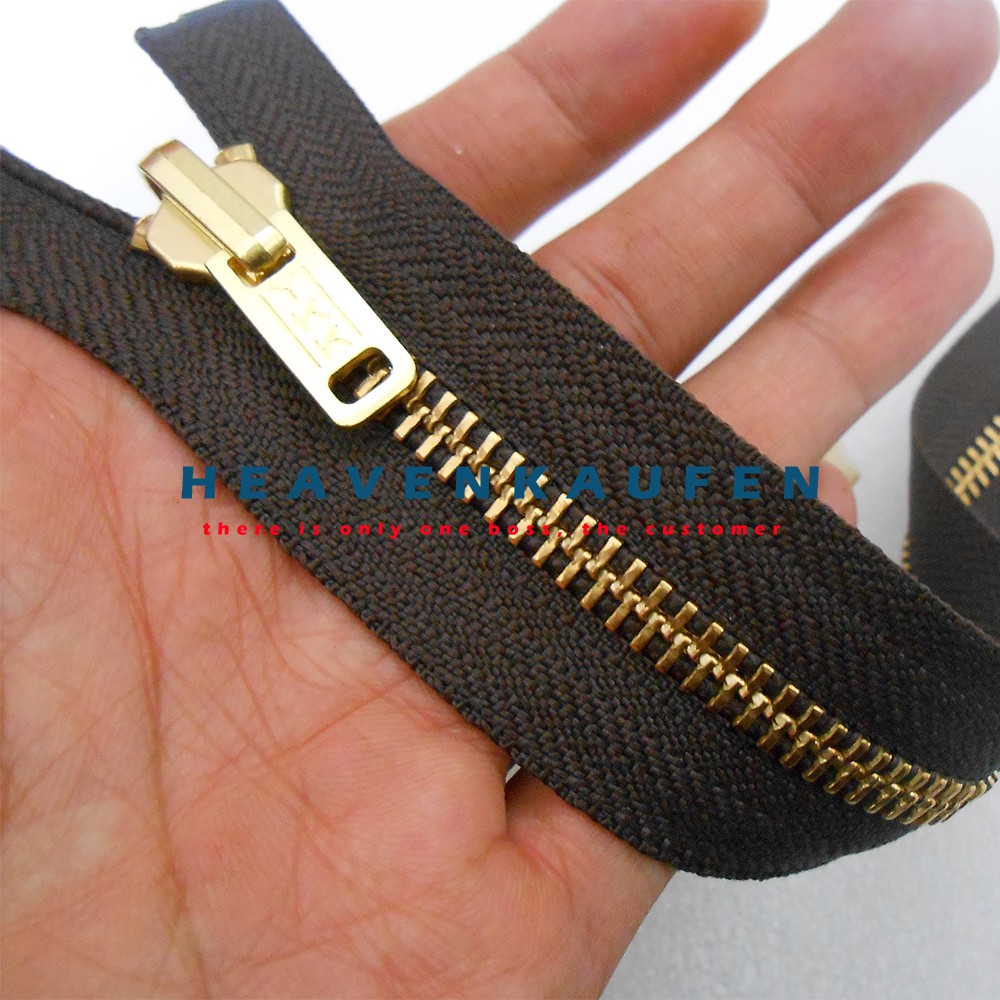 Resleting Zipper YKK Gigi Besi 75 cm / 30 inch Coklat - Gold Emas Bolak Balik