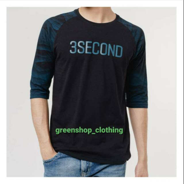 Kaos raglan pria Hitam 3SECOND ORIGINAL