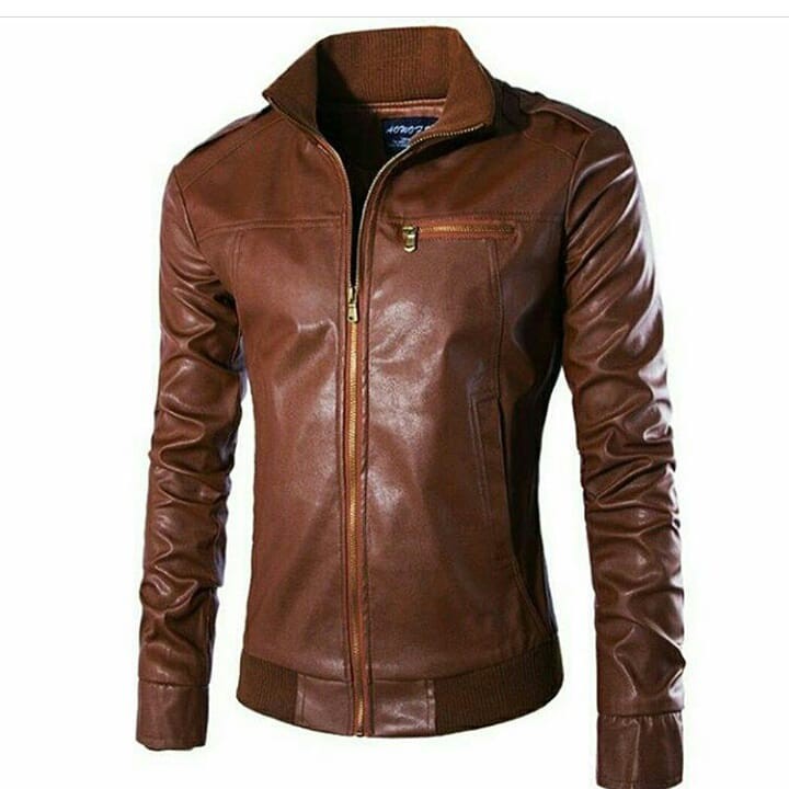 Jaket Kulit Pria Motor Racing Borwn Coklat