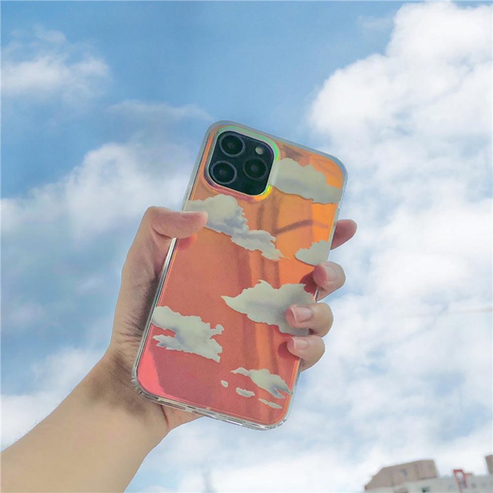 【COD Tangding】IPhone11/11pro/12/12pro Transparent Laser Rainbow Gradient Cloud Pattern Soft Protect Phone Case Cover