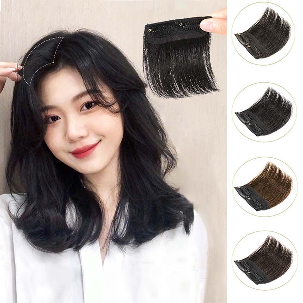 Mxbeauty Wig Poni Rambut Palsu Model Pendek Warna Hitam / Coklat Untuk Wanita