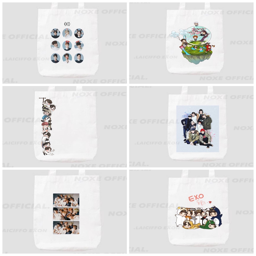 Tote bag simple gambar SUHO, BAEKHYUN, CHANYOEL, KAI, SEHUN, CHEN, XIUMIN, LAY, D.O BOYBAND KPOP