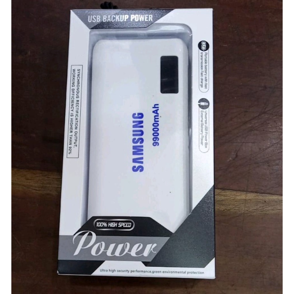 Powerbank Lcd LED Screen Indicator Digital Leather 99000Mah SAMSUNG 3 Port USB Output+Senter High Speed