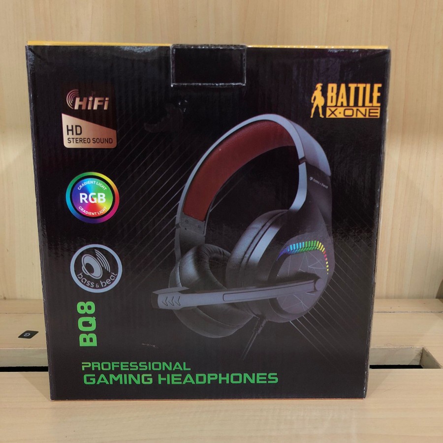 Murah Baru BATTLE X-ONE BQ8 RGB HD STEREO SOUND PROFESIONAL GAMING HEADPHONES - GARANSI 1 TAHUN