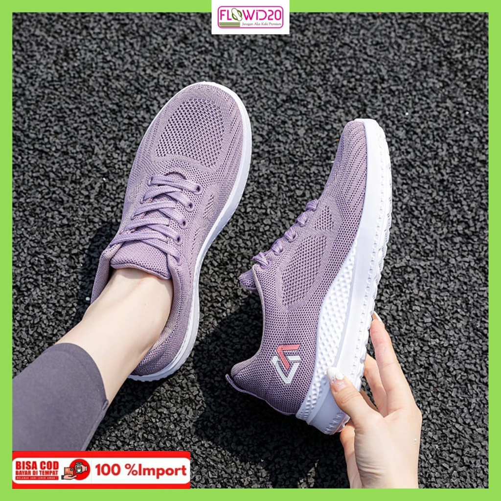 sepatu sneakers rajut lari olahraga rajut wanita import bertali snk 108