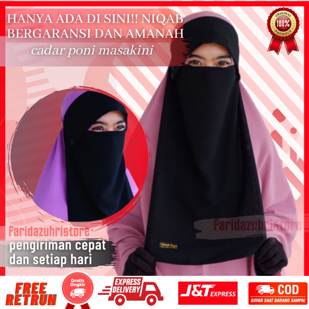 Cadar Niqab Yaman Poni Kancing Hitam Purdah Raudhah Bandana Butterfly 2 Layer Sifon Silky Jetblack