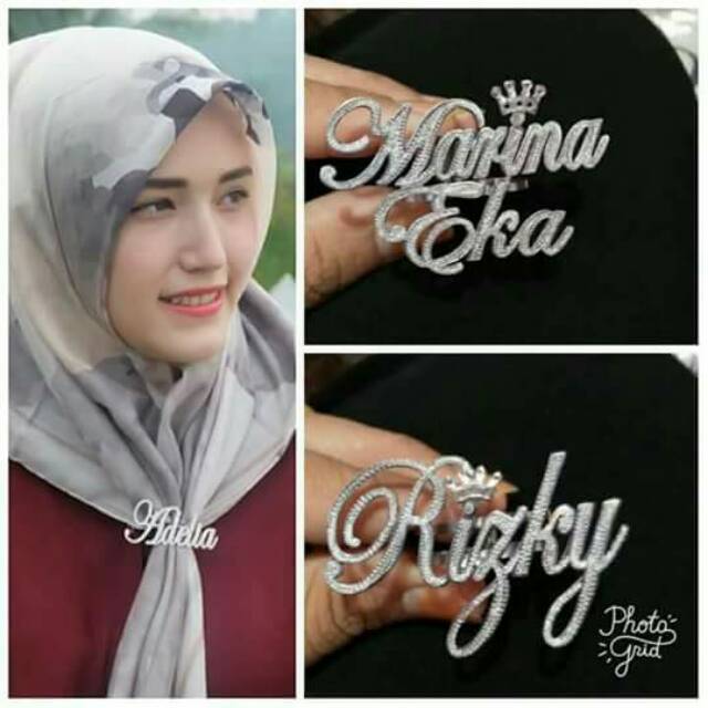 Bros nama ring silver murah monel emas ring hijab fashion hijab grafir ring nama polos aksesoris