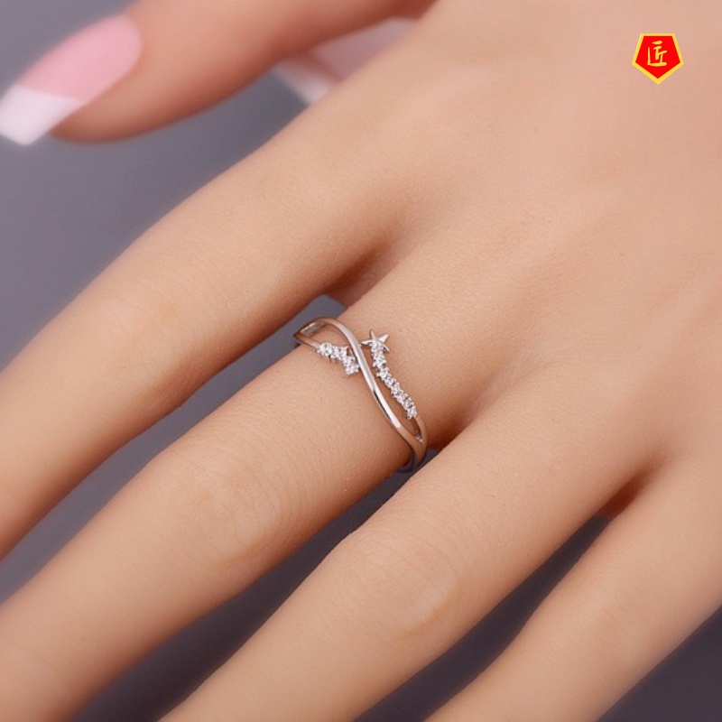 [Ready Stock]Creative Simple Five-Pointed Star Diamond-Studded Ring