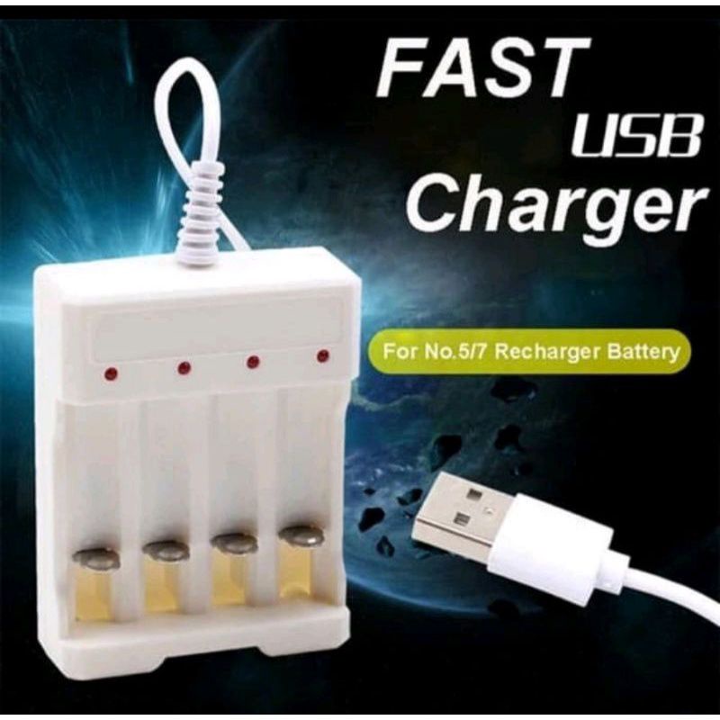 charger 4 slot usb putih untuk batre 1.2v