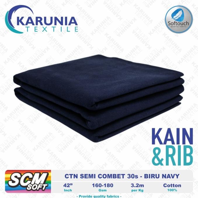 CTN Semi Combet 30s | Biru Navy | Kain Kaos + Rib | Karunia Textile