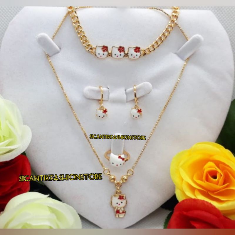 PROMO KALUNG SET ANAK-ANAK TITANIUM SATU PAKET/ANTING/GELANG/KALUNG/CINCIN/ANTI KARAT LAPIS EMAS