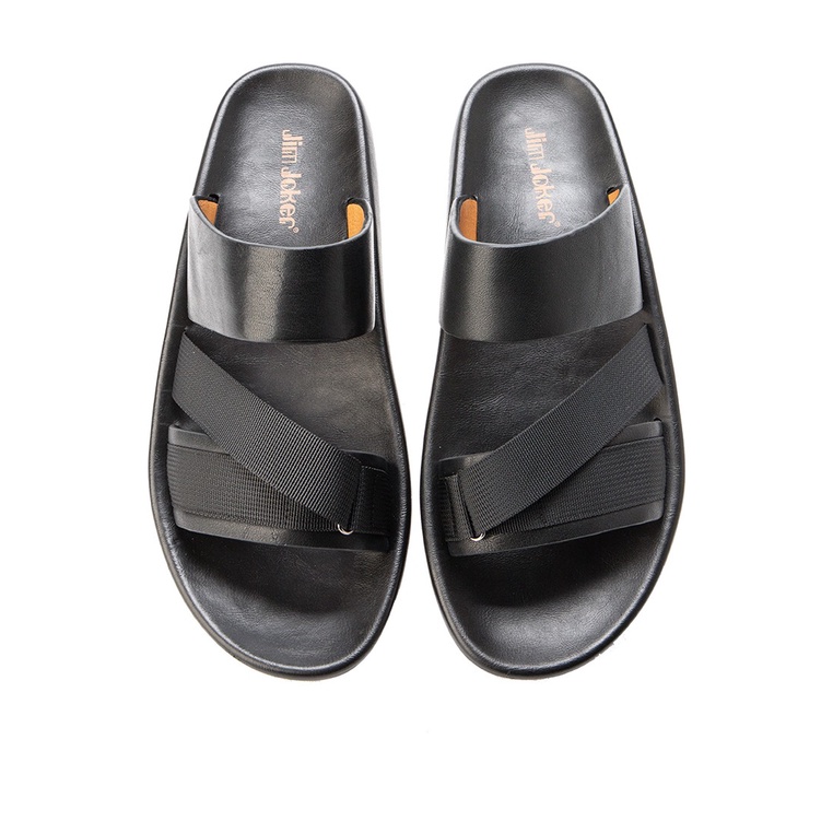 SANDAL CASUAL JIM JOKER PRIA ORIGINAL SLIDE KULIT BRANDED HITAM JJ23