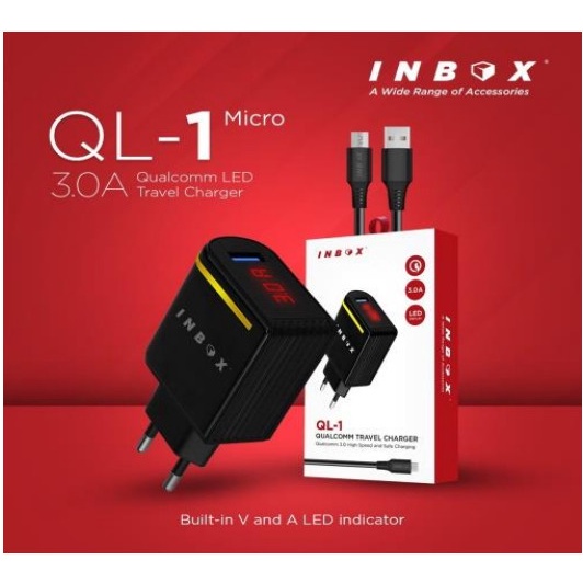 INBOX Charger QL-1 Wall Charger LED 3A Turbo Charging QC 3.0 Free Kabel Data QL1 Charger HP