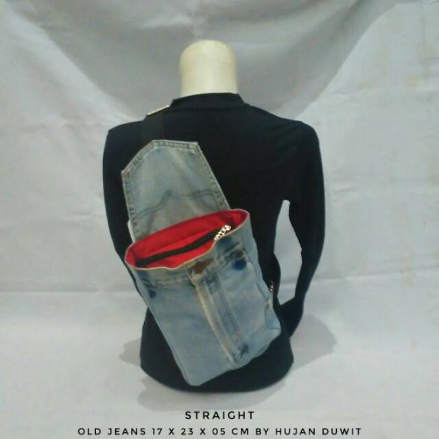 TAS UNIK UNIQUE BAG SLINGSHOT RECYCLED HANDMADE OLD JEANS STRAIGHT