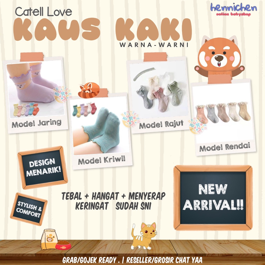 BANYAK MOTIF CATELL CATTLE CATTEL LOVE KAOS KAKI HANGAT BAYI LUCU WARNA WARNI