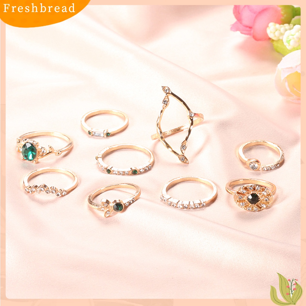 [TERLARIS]9Pcs/Set Lady Hollow Rhombic Oval Rhinestone Opening Stacking Knuckle Midi Ring