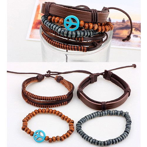 LRC Gelang Tangan Vintage Coffee Peace Symbol Shape Decorated Multilayer Bracelet