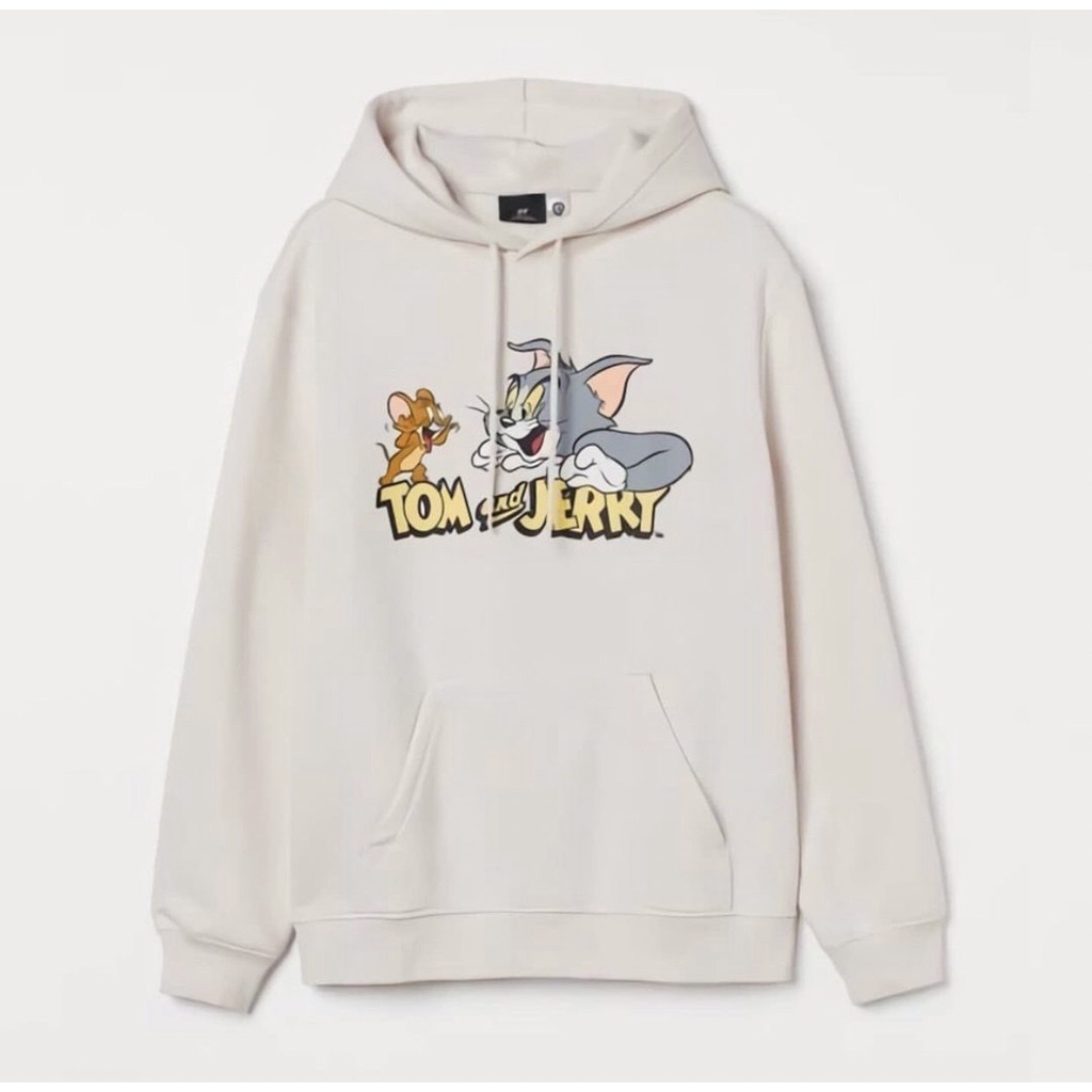 SWEATER HOODIE HM TOM&amp;JERRY CREAM PRINTED FULLTAG HOODIE HNM TERBARU PREMIUM