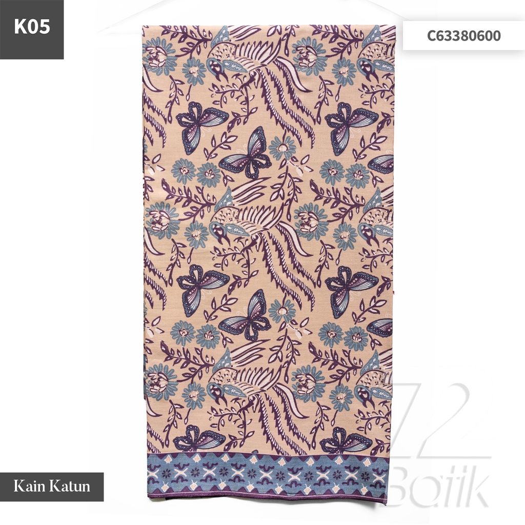 KAIN BATIK KATUN Premium Motif Kupu Kupu Two Tone Pagi Sore Warna Cream 722249 CAP 72