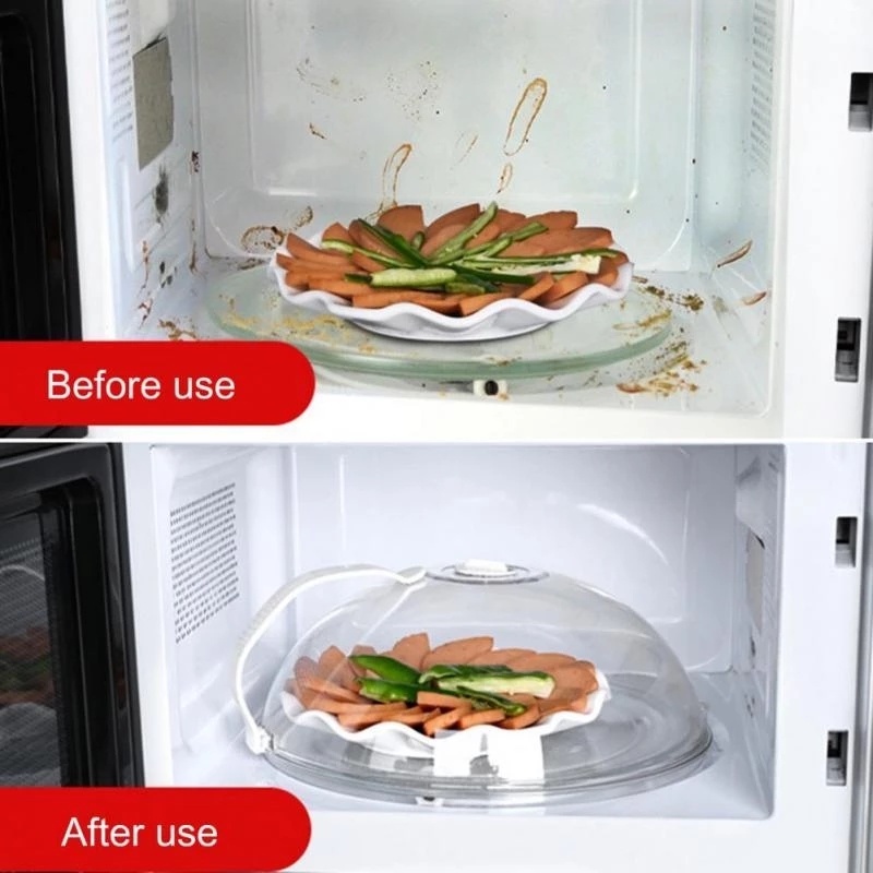 [1 Pc Pack Multifunctional Microwave Oven Food Cover] [Transparent Plastic Anti-Sputtering Reusable Cover With Handle] [Household Heat Resistant Food Lid Adjustable Steam Vents Holes]