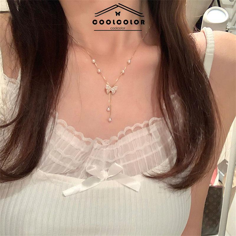 COD❤️Kalung Mutiara Kupu-kupu Cahaya Mewah Niche High-end Desain Rasa Kalung Rantai Tulang Selangka 2023 Terbaru Hadiah Ulang