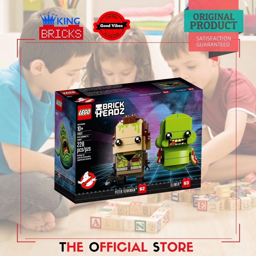 LEGO Original BRICKHEADZ 41622 Peter Venkman and Slimer - Mainan Ghostbuster Anak Kreatif Lego Hantu