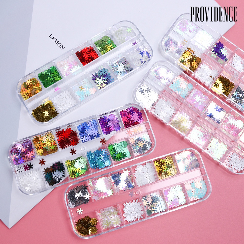 Providence Christmas Decor 12 Grids Multi Color 3D Glitter Snowflake Nail Art Sequins Flake