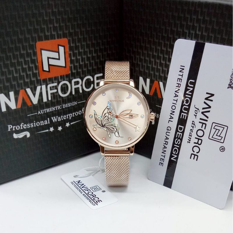 Jam Tangan Wanita Naviforce Original NF5011 Rantai Stainless Tahan Air Gratis Ongkir