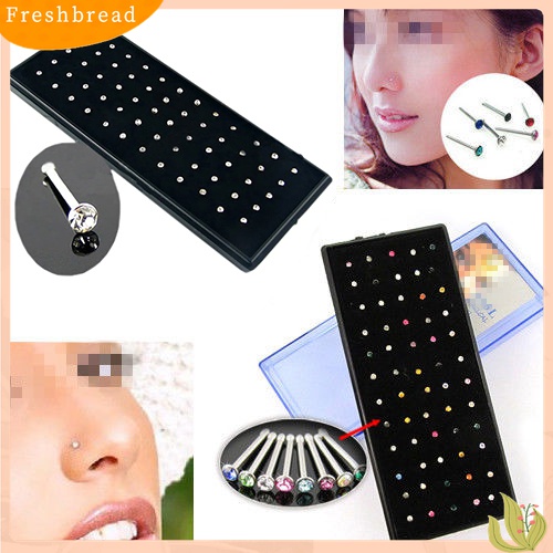 [Fresh] 60Pcs Anting Tindik Hidung Bahan surgical Steel Hias Kristal Berlian Imitasi untuk Wanita